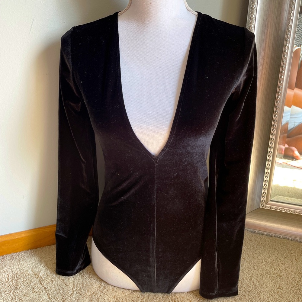 Express Velvet Deep-V Bodysuit